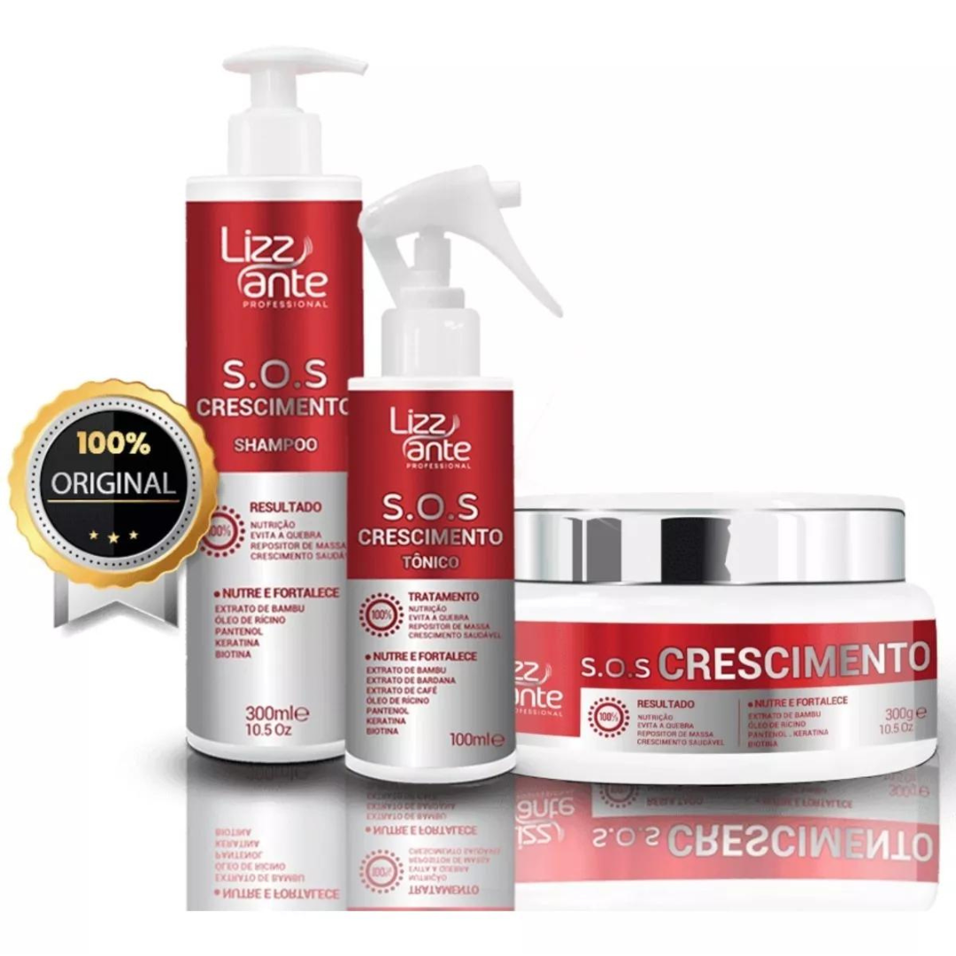 Kit Sos Crescimento com 1 Tonico SOS Crescimento Rápido Combate Queda de Cabelo Calvície Falha
